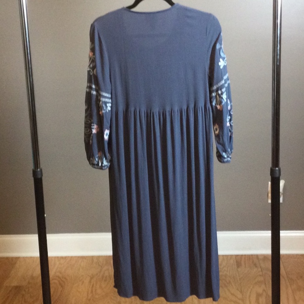 S Knox Rose Embroidered Navy Boho Midi Dress with Tassel Tie - Picture 2 of 14